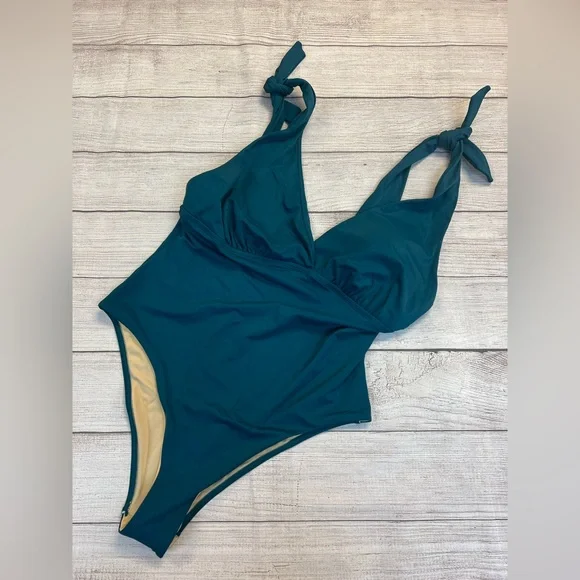 Swimsuits For All Teal Tie Shoulder One Piece Swimsuit Size 18 - Picture 2 of 9
